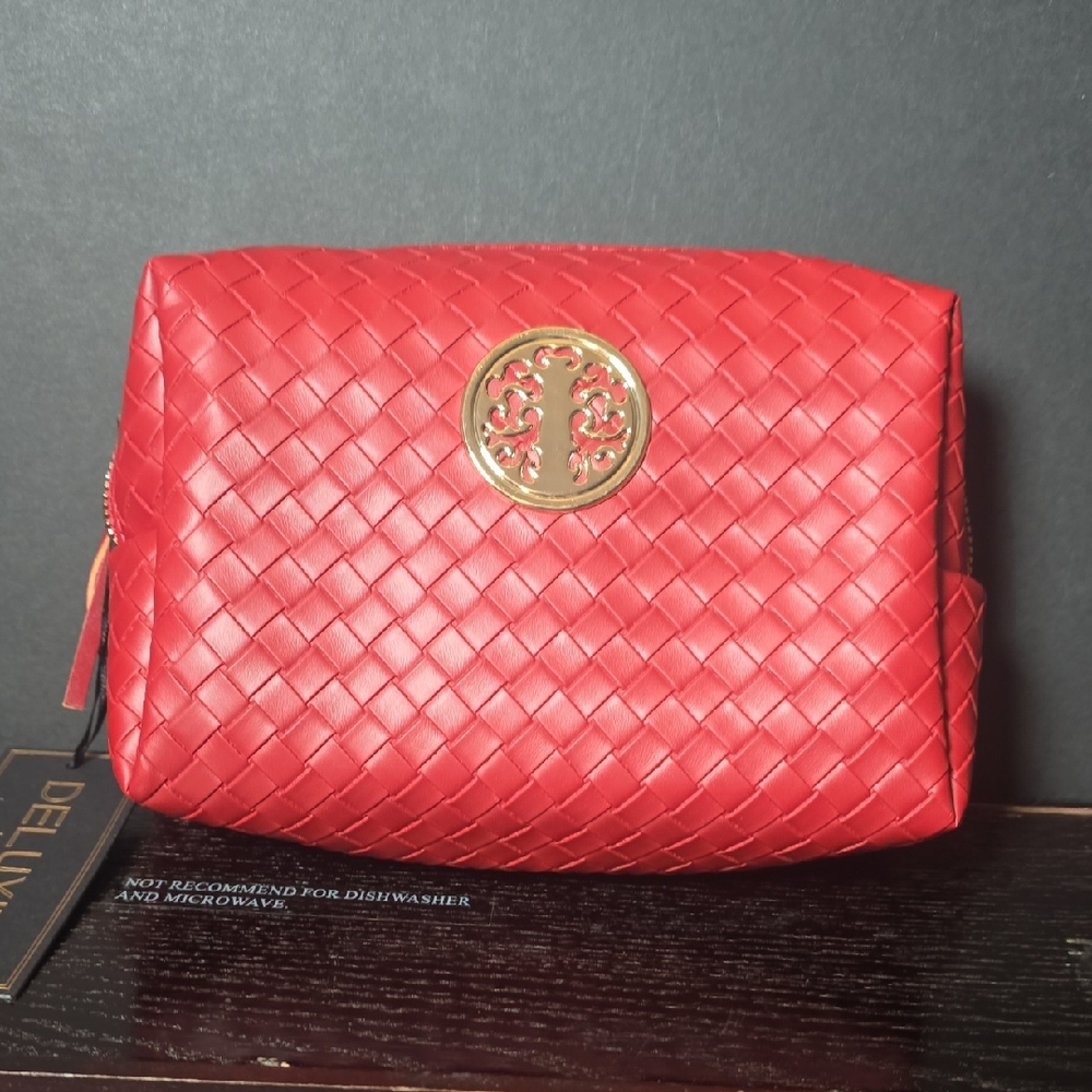 Red Woven Women's Bag with Gold Accent